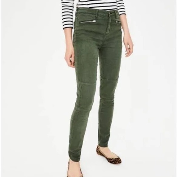 Boden Biker Super Skinny Dark Green Zipper Detail Jeans Women's Size 8R - Picture 1 of 11